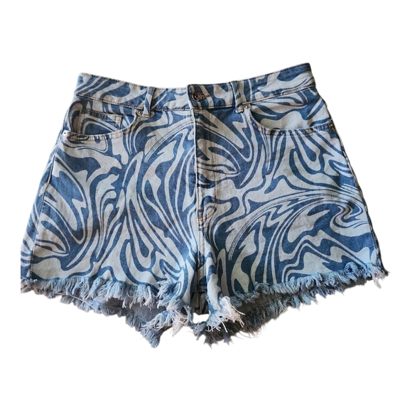 H&M Divided Blue Marble Print High Rise Denim Shorts | Size 10 - Picture 1 of 6